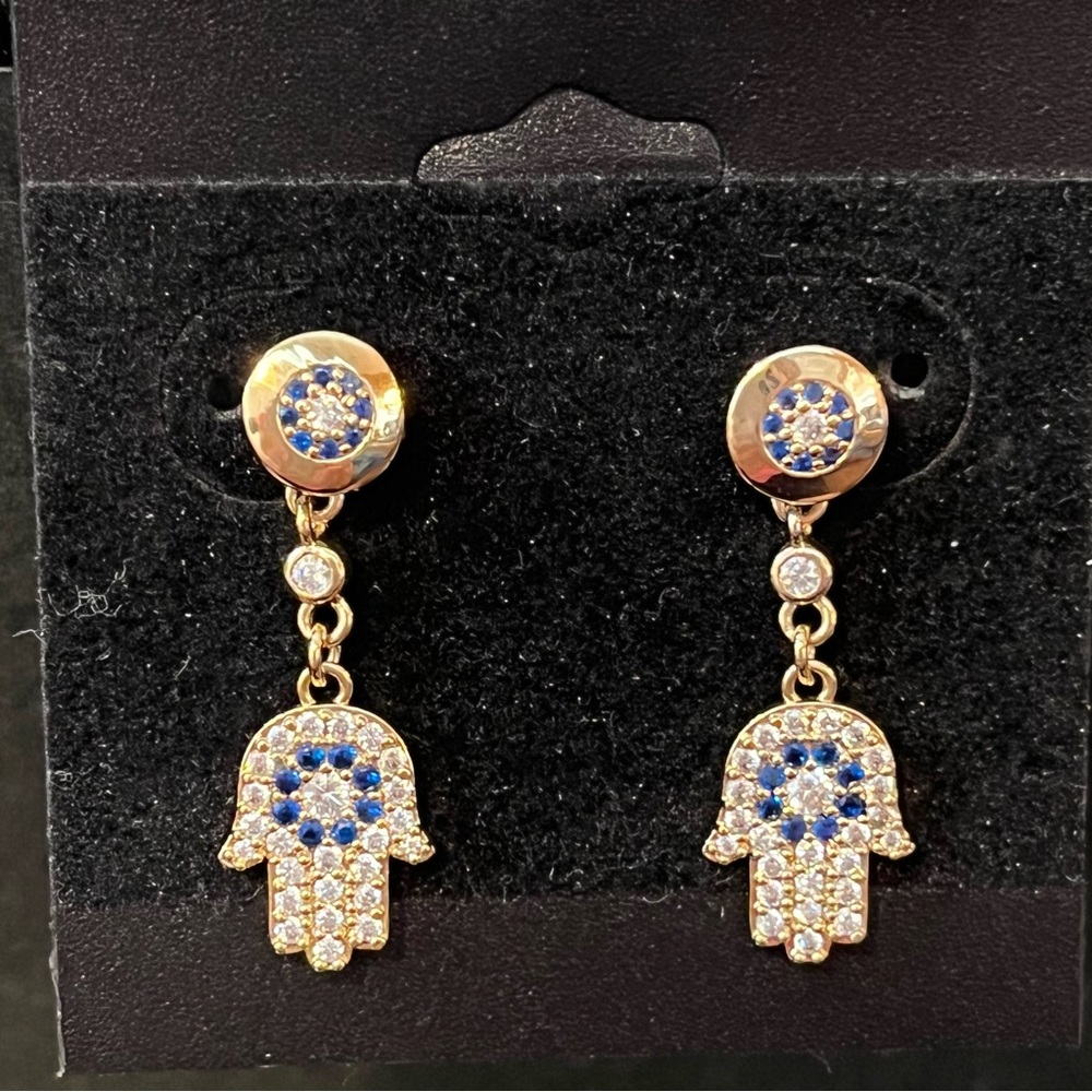 Eye Candy LA Hamsa Hand Crystal Pave Earrings